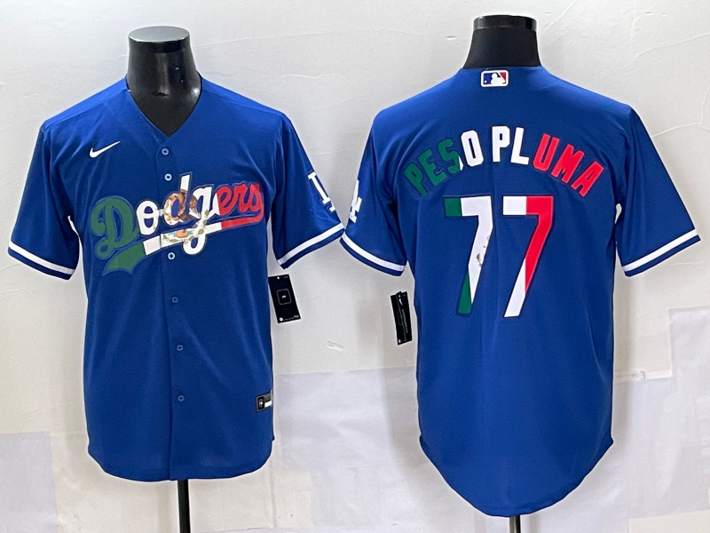 Men 2025 Los Angeles  Dodgers #77 Pesopluma Blue Nike MLB Jersey style 006->los angeles dodgers->MLB Jersey
